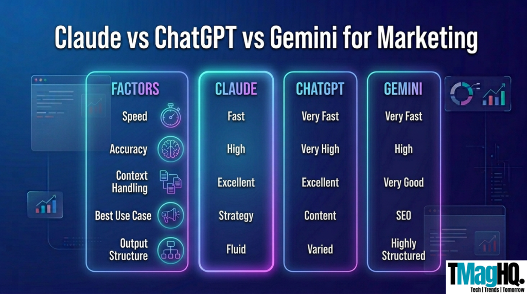 Claude vs ChatGPT vs Gemini for marketing
